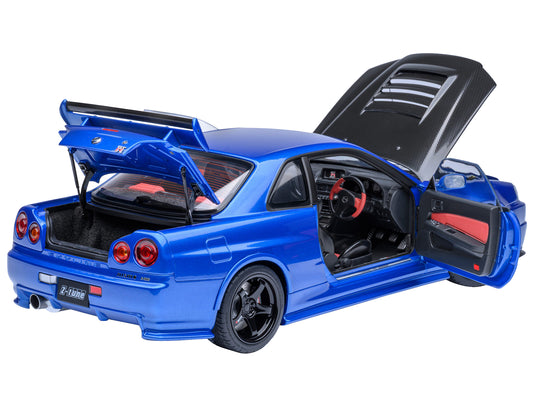 Nissan Skyline GT-R R34 Nismo Z-TUNE RHD (Right Hand Drive) Bayside Blue with Carbon Hood 1/18 Model Car by Autoart
