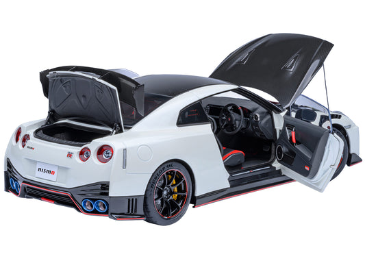 2022 Nissan GT-R (R35) Nismo Special Edition RHD (Right Hand Drive) Brilliant White Pearl with Carbon Hood and Top 1/18 Model Car by Autoart
