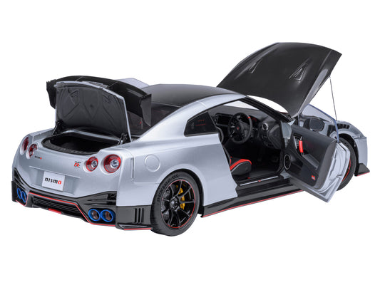 2022 Nissan GT-R (R35) Nismo Special Edition RHD (Right Hand Drive) Ultimate Metal Silver with Carbon Hood and Top 1/18 Model Car by Autoart