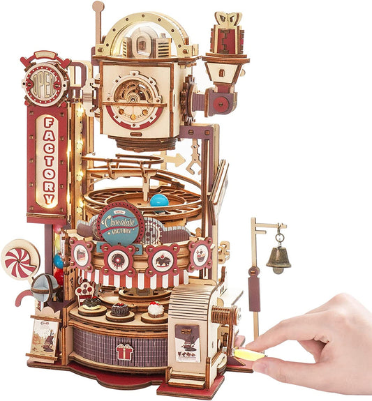 Robotime ROKR Marble Chocolate Factory 3D Wooden Puzzle Games Assembly Model Building Toys For Children Kids Birthday Gift