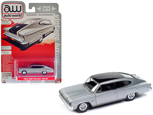 1965 AMC Rambler Marlin Silver Metallic with Black Top "Vintage Luxury" Limited Edition to 2496 pieces Worldwide 1/64 Diecast Model Car by Auto World
