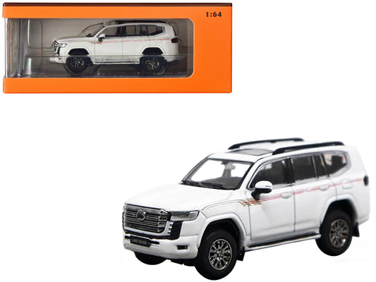 Toyota Land Cruiser 300 White with Graphics 1/64 Diecast Model Car by GCD