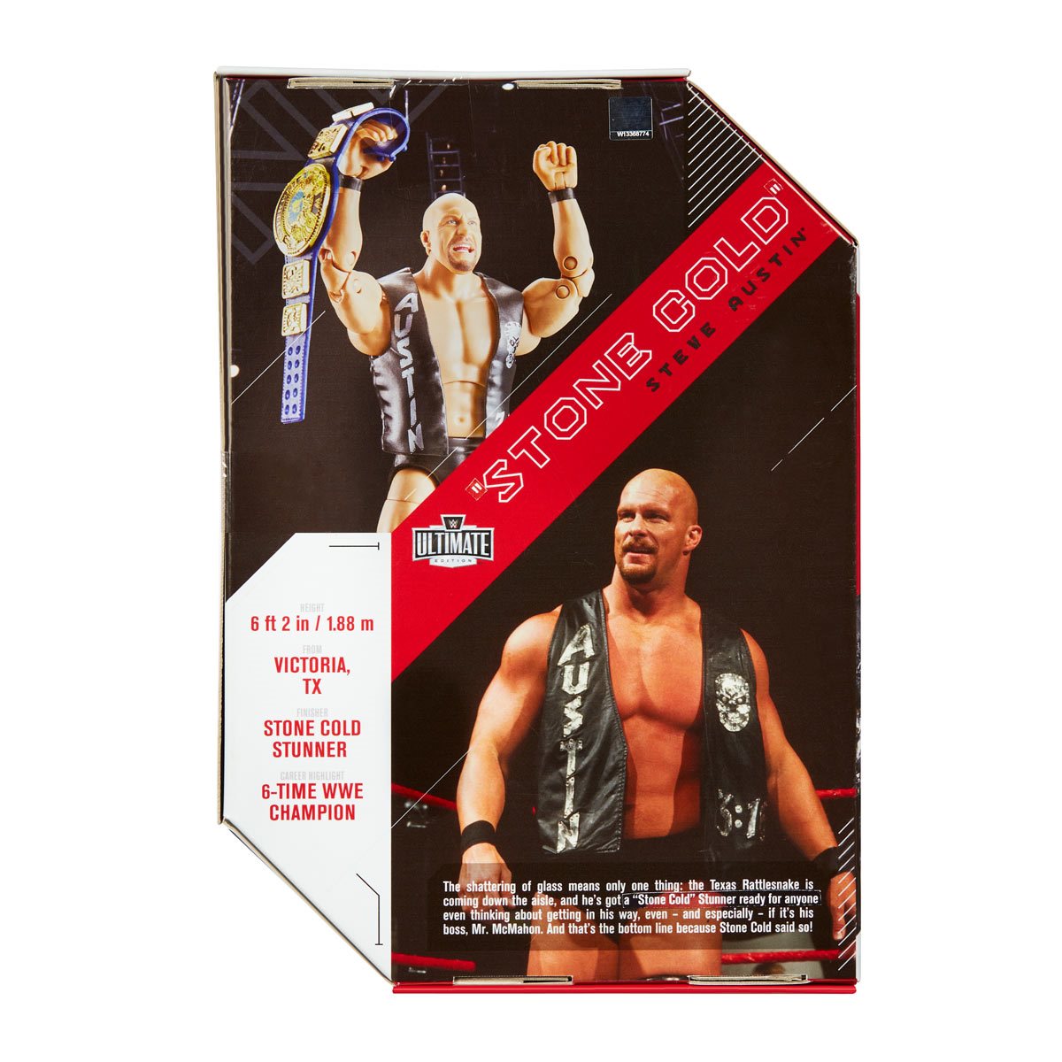 Stone Cold Steve Austin Action Figure back view in a box - heretoserveyou
