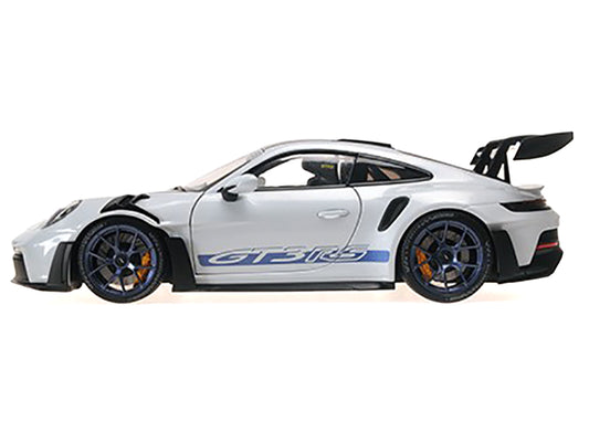 2022 Porsche 911 (992) GT3 RS "Weissach Package" Gray Metallic with Blue Accents Limited Edition to 649 pieces Worldwide 1/18 Diecast Model Car by Minichamps