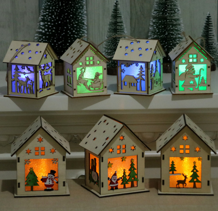 Christmas Led Light Wooden House Decoration