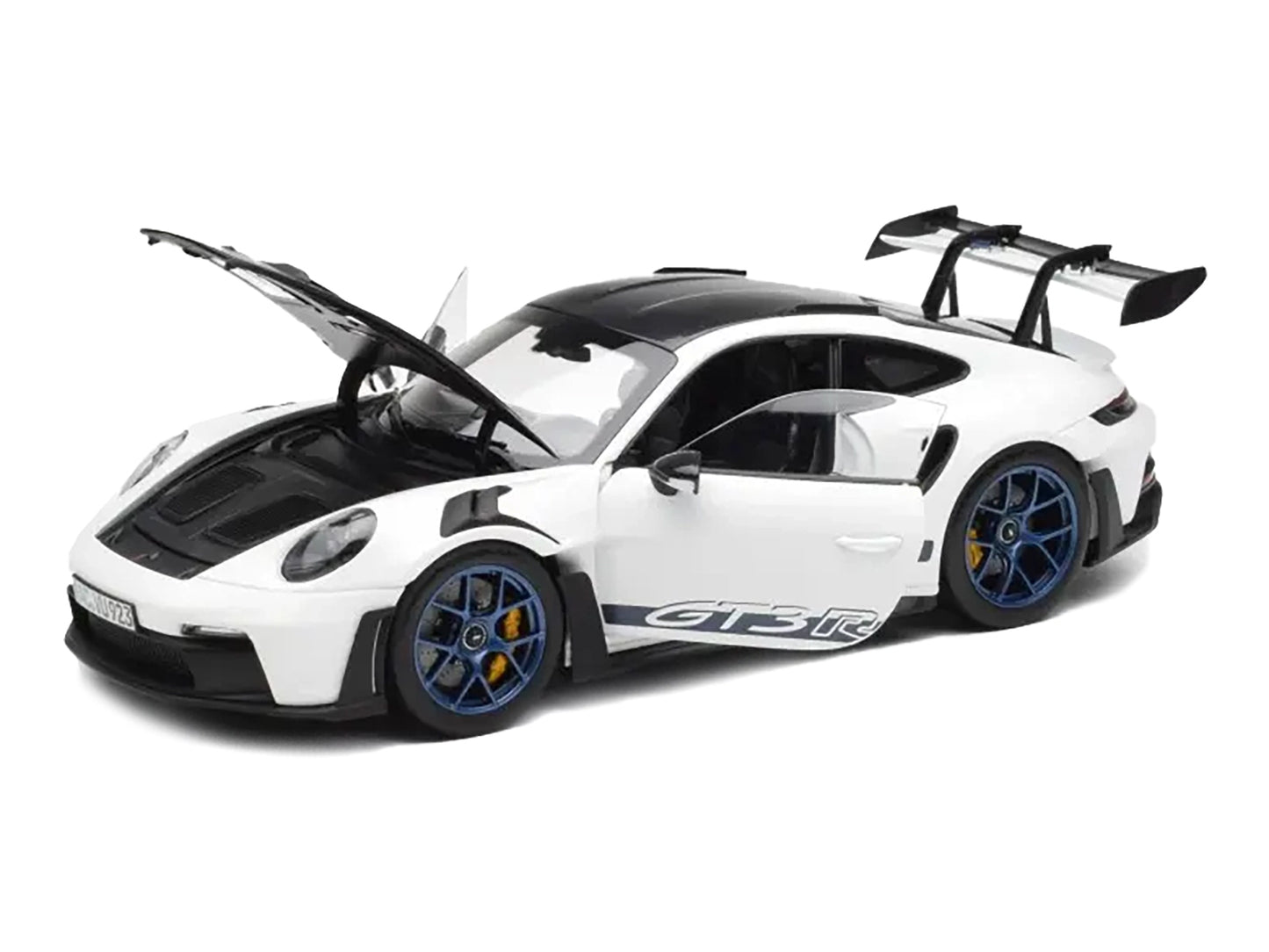 2022 Porsche 911 GT3 RS Weissach Package White with Carbon Top and Indigo Blue Wheels 1/18 Diecast Model Car by Norev