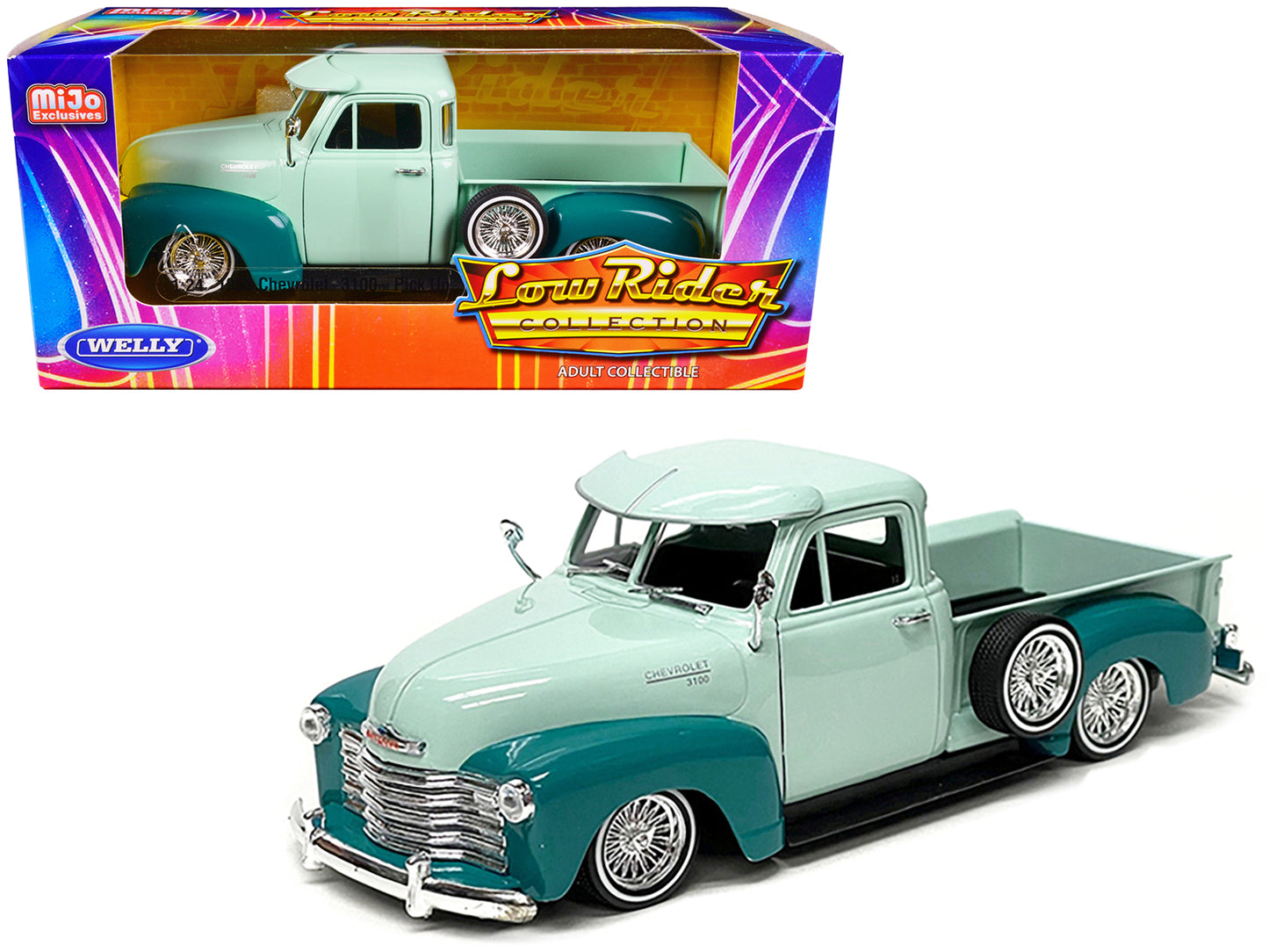 1953 Chevrolet 3100 Pickup Truck Lowrider Light Green and Teal Two-Tone "Low Rider Collection" 1/24 Diecast Model Car by Welly