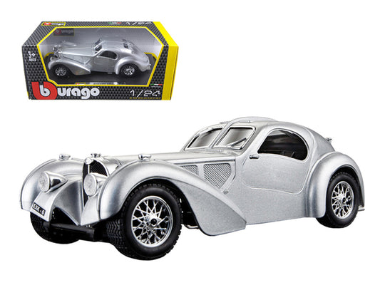 Bugatti Atlantic RHD (Right Hand Drive) Silver Metallic 1/24 Diecast Model Car by Bburago