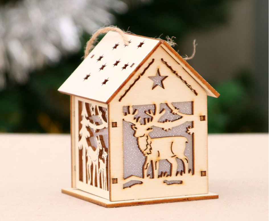 Christmas Led Light Wooden House Decoration