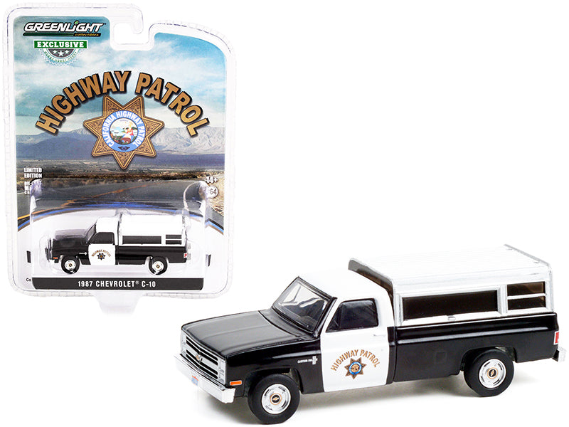 1987 Chevrolet C-10 Black and White CHP "California Highway Patrol" "Hobby Exclusive" 1/64 Diecast Model Car by Greenlight