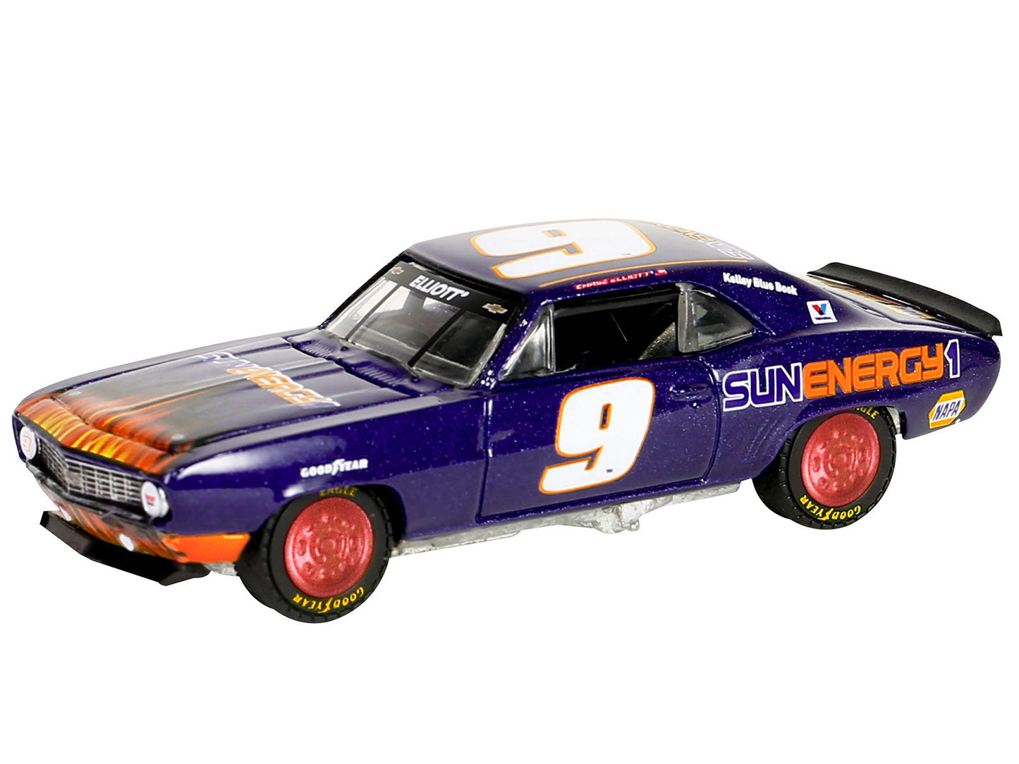 1969 Chevrolet Camaro #9 "Chase Elliott - Hendrick Motorsports First Win Tribute" Purple Metallic with Flames "Hobby Exclusive" Series 1/64 Diecast Model Car by Greenlight