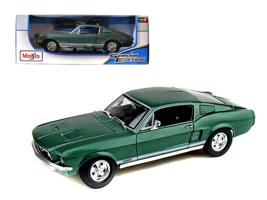 1967 Ford Mustang GTA Fastback Green Metallic with White Stripes 1/18 Diecast Model Car by Maisto