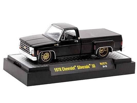 1978 Chevrolet Silverado 30 Pickup Truck Black Limited Edition to 10120 pieces Worldwide 1/64 Diecast Model Car by M2 Machines