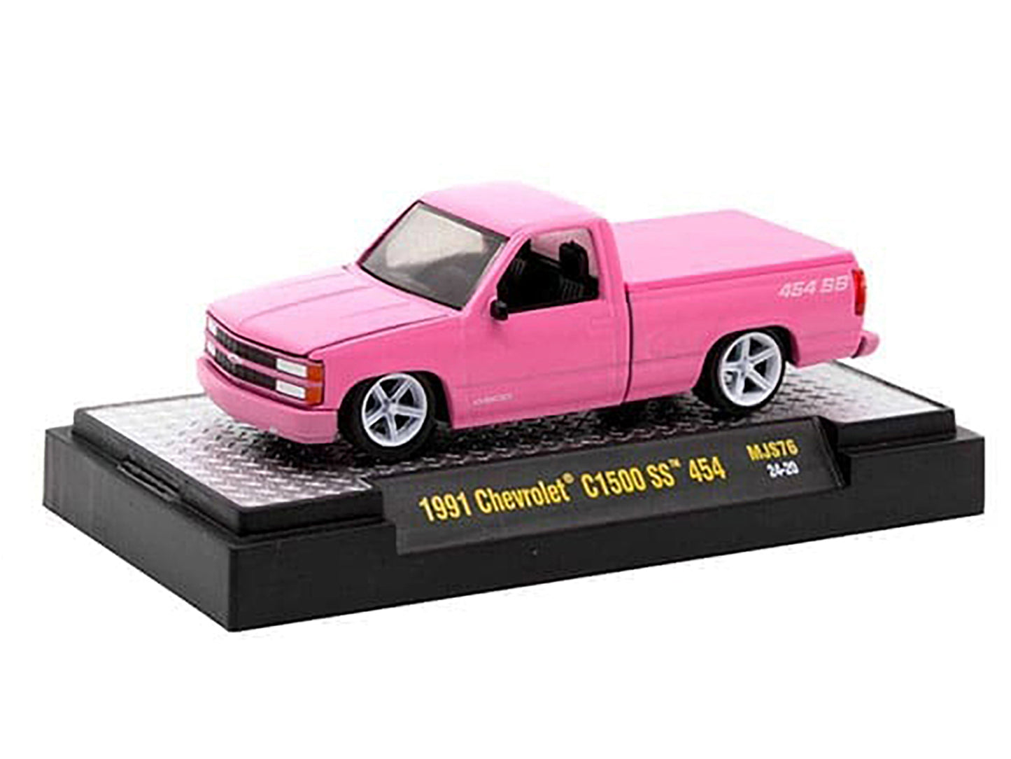 1991 Chevrolet C1500 SS 454 Pickup Truck Pink "The Heartbeat of America" Limited Edition to 9900 pieces Worldwide 1/64 Diecast Model Car by M2 Machines