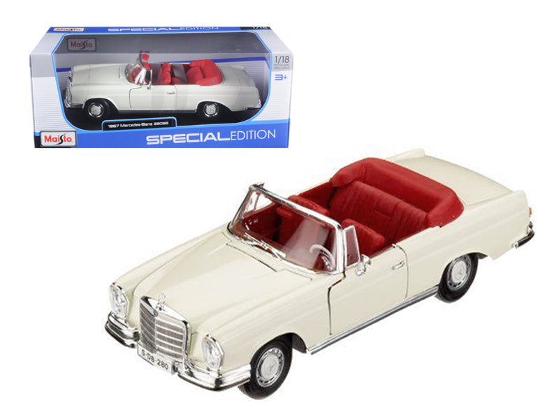 1967 Mercedes Benz 280 SE Cabriolet Cream with Red Interior 1/18 Diecast Model Car by Maisto