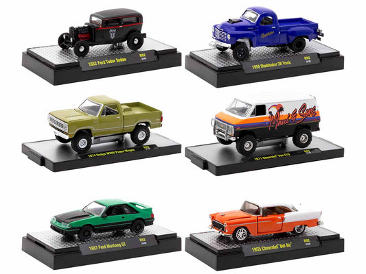 "Auto-Thentics" 6 piece Set Release 92 IN DISPLAY CASES Limited Edition 1/64 Diecast Model Cars by M2 Machines