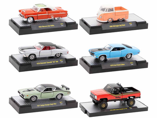 "Auto Meets" Set of 6 Cars IN DISPLAY CASES Release 77 Limited Edition 1/64 Diecast Model Cars by M2 Machines