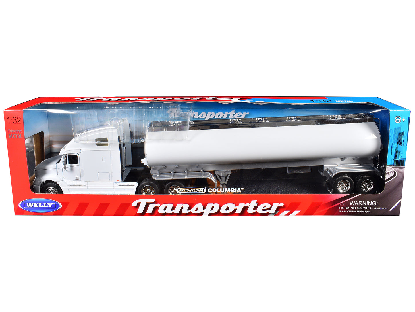 Freightliner Columbia Truck White with White Tanker Trailer "Transporter" Series 1/32 Diecast Model by Welly