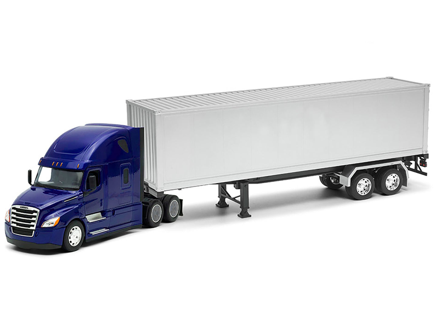 Freightliner Cascadia Truck Blue Metallic with Gray Container "Transporter" Series 1/32 Diecast Model by Welly