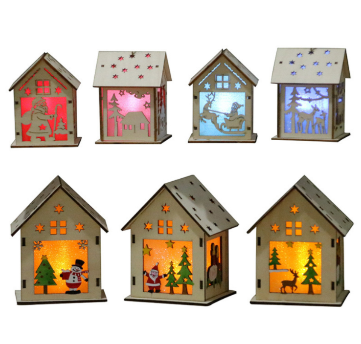 Christmas Led Light Wooden House Decoration