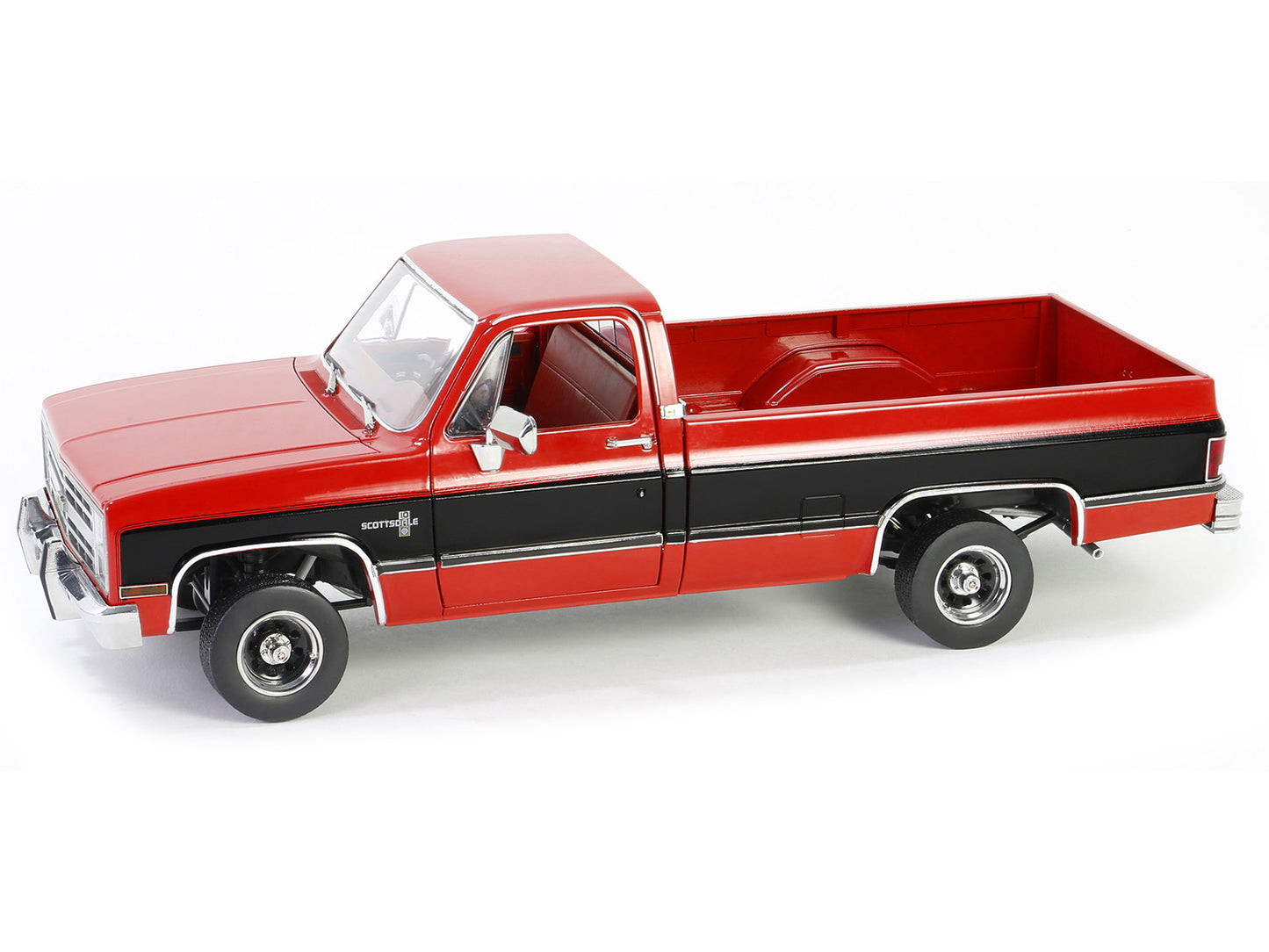 1984 Chevrolet K10 Scottsdale Pickup Truck Apple Red and Midnight Black with Red Interior 1/18 Diecast Model Car by Greenlight