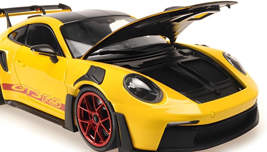 2024 Porsche 911 (992) GT3 RS "Weissach Package" Yellow with Carbon Top and Hood Stripes Limited Edition to 400 pieces Worldwide 1/18 Diecast Model Car by Minichamps