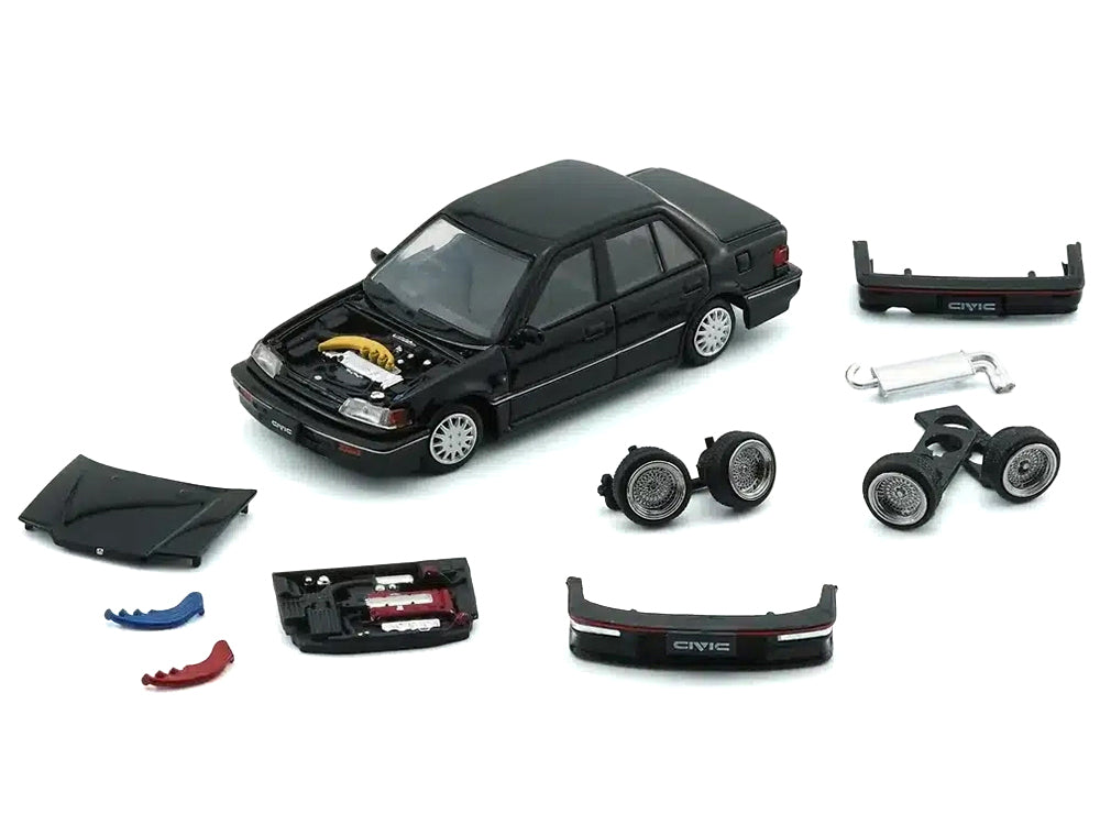 Honda Civic EF2 RHD (Right Hand Drive) Black with Accessories 1/64 Diecast Model Car by BM Creations