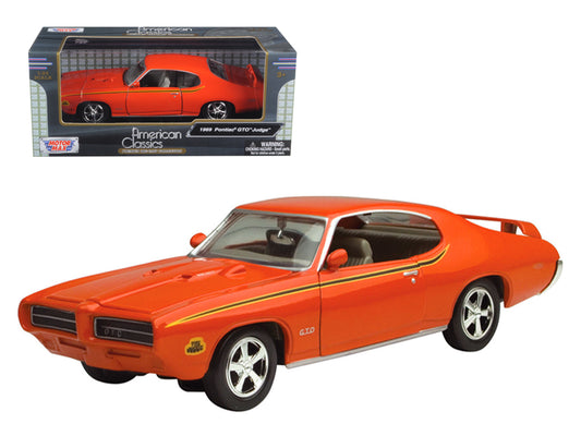 1969 Pontiac GTO Judge Orange with Stripes 1/24 Diecast Model Car by Motormax