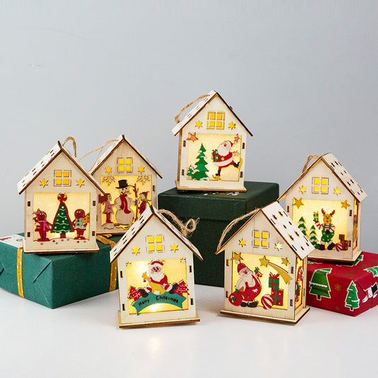 Christmas Decorations Wooden House Luminous Colored Cabin Decoration Ornaments