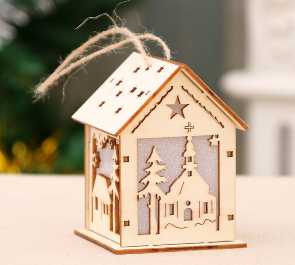 Christmas Led Light Wooden House Decoration