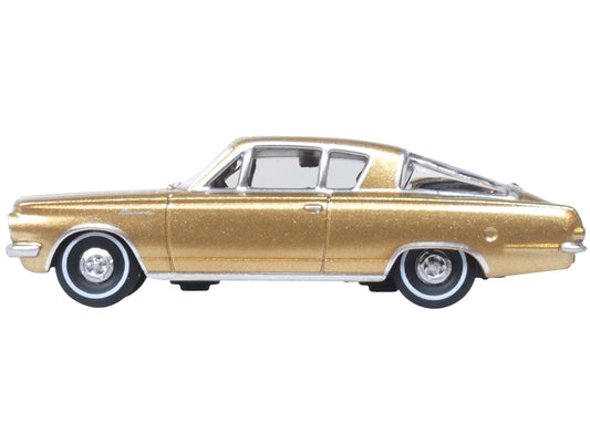 1965 Plymouth Barracuda Gold Metallic with Black Stripes 1/87 (HO) Scale Diecast Model Car by Oxford Diecast