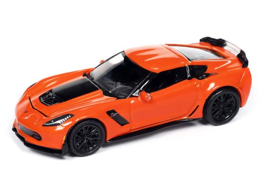 2019 Chevrolet Corvette Z06 Sebring Orange with Black Hood "Sports Cars" Series 1/64 Diecast Model Car by Auto World