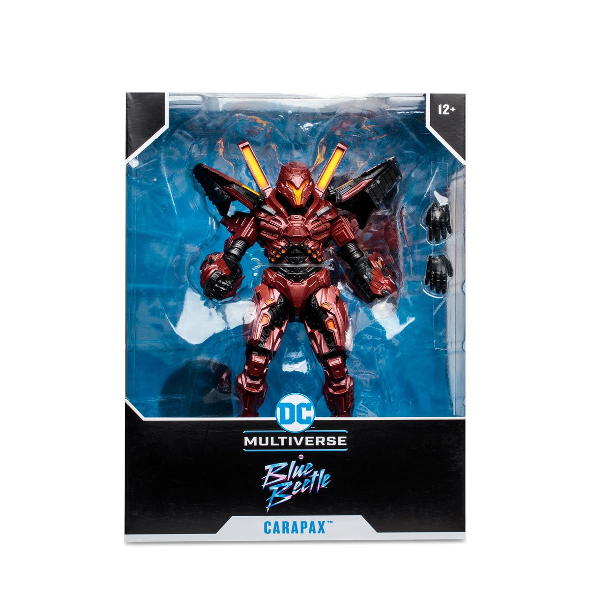DC Blue Beetle Movie Carapax Megafig Action Figure Toy in a packaging box front view - Heretoserveyou