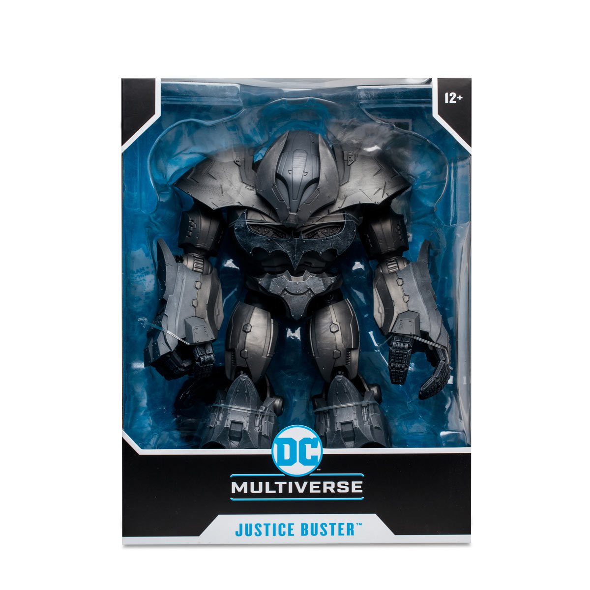 DC Collector Megafig Wave 6 Batman: Endgame Justice Buster Batsuit Action Figure in a box front view - Heretoserveyou