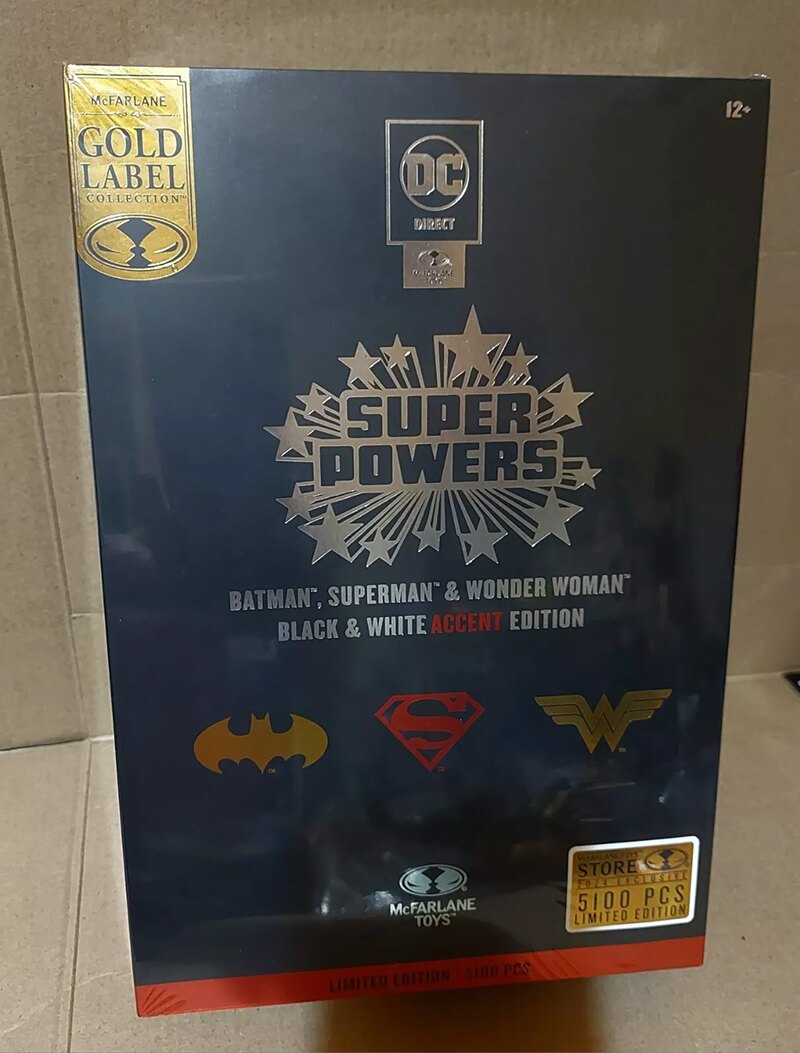 DC Super Powers 3-Pack Superman & Wonder Woman & Batman (B&W with accent)(GOLD LABEL)