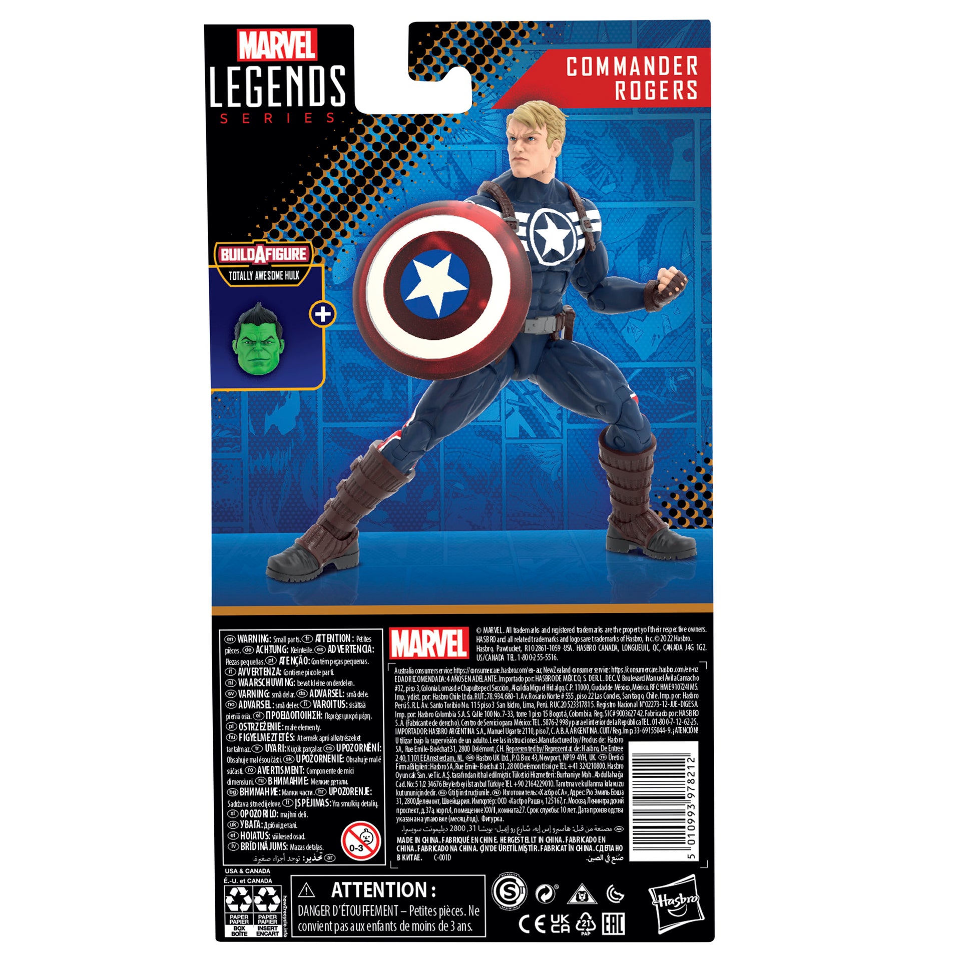 Marvel Comics Commander Rogers Action Figure in a box back view - Heretoserveyou