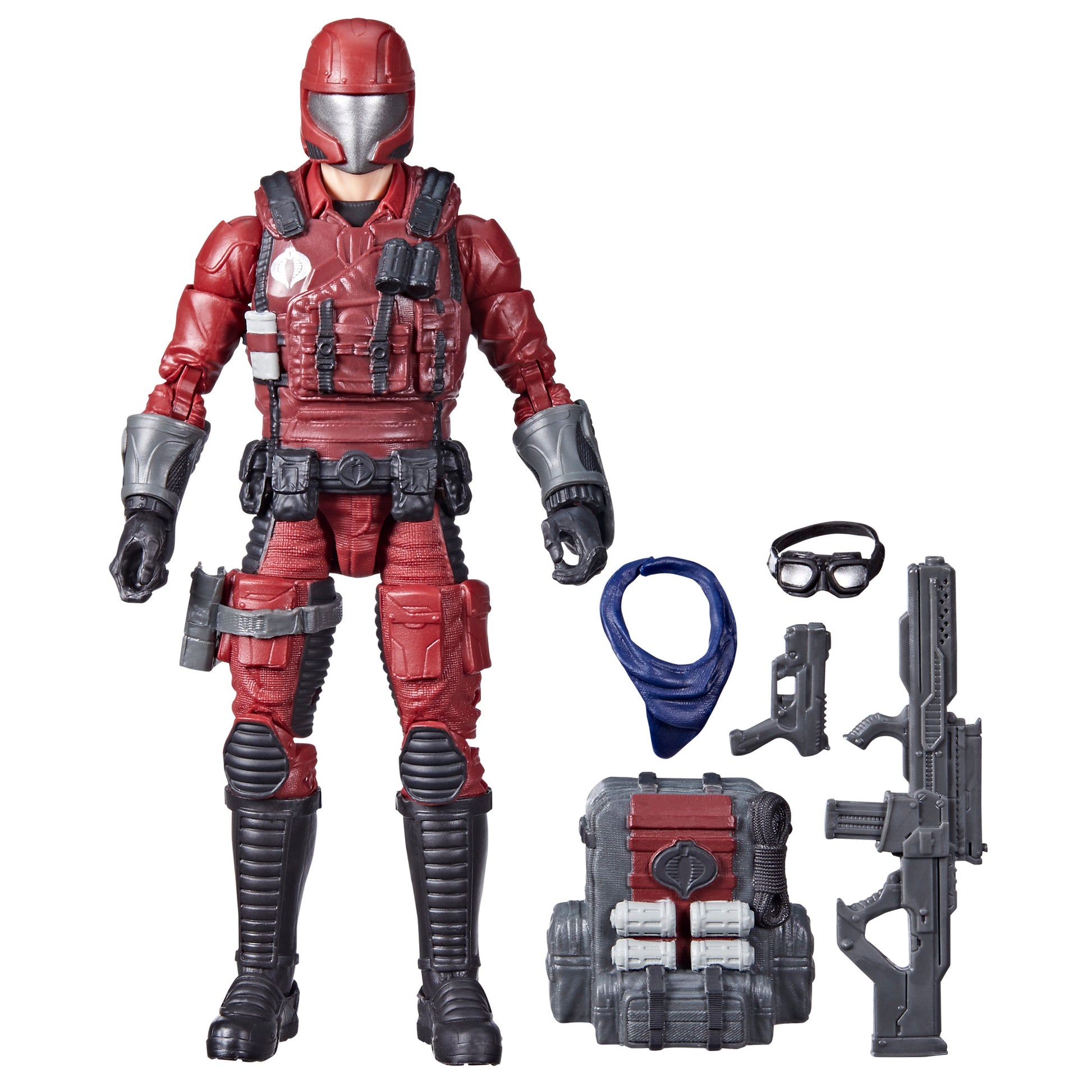 Crimson Viper Action Figure front view with accessories - Heretoserveyou