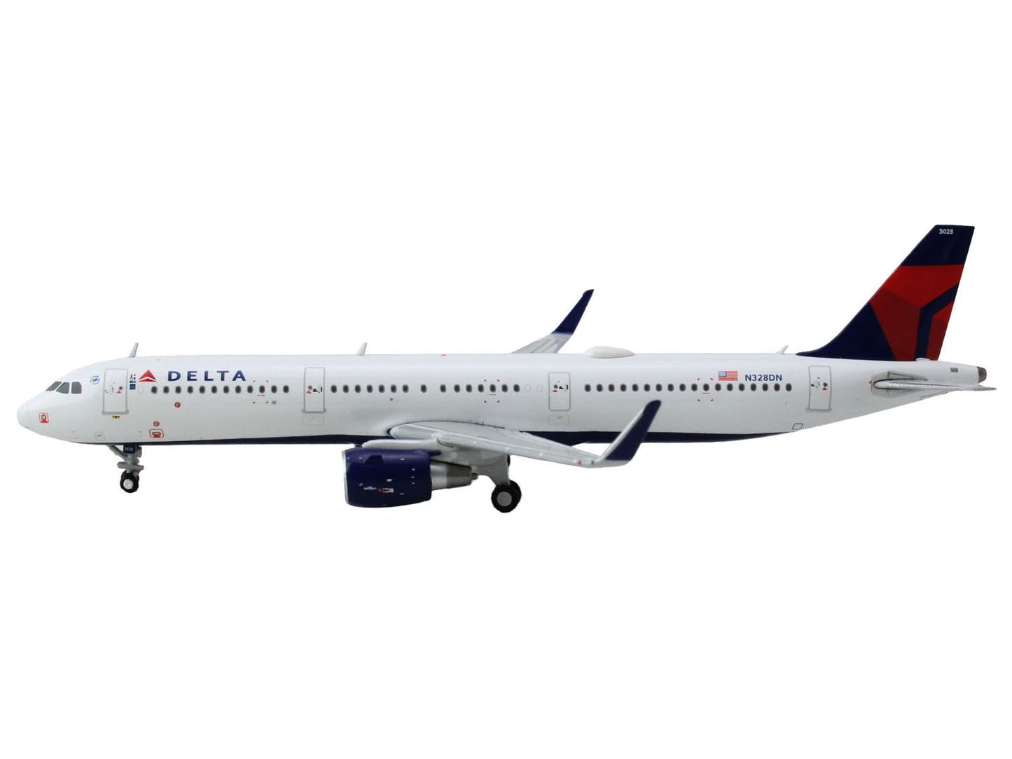 Airbus A321 Commercial Aircraft "Delta Air Lines" (N328DN) White with Red and Blue Tail 1/400 Diecast Model Airplane by GeminiJets