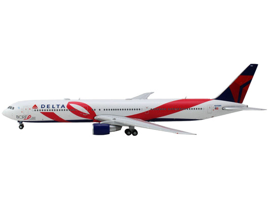 Boeing 767-400ER Commercial Aircraft "Delta Air Lines - Breast Cancer Research Foundation" (N845MH) White with Ribbon Graphics and Red and Blue Tail 1/400 Diecast Model Airplane by GeminiJets