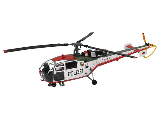 Aerospatiale Alouette III Helicopter "Polizeifliegerstaffel Nordrhein-Westfalen (Police Aviation Squadron North Rhine-Westphalia)" (D-HEFT) White with Red and Green Stripes 1/72 Diecast Model by Herpa