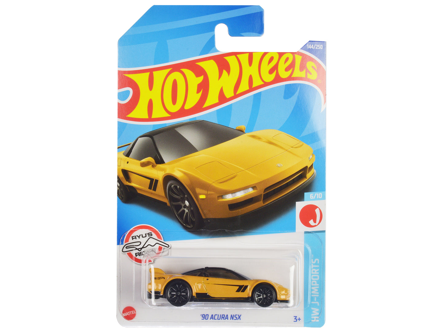 1990 Acura NSX Yellow with Black Stripes and Top "HW J-Imports" Series Diecast Model Car by Hot Wheels