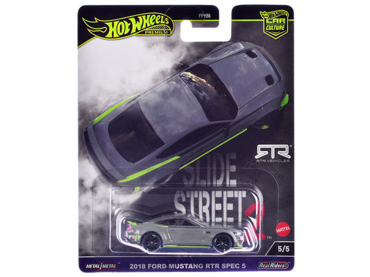 2018 Ford Mustang RTR Spec 5 Gray "Slide Street 2" Series Diecast Model Car by Hot Wheels