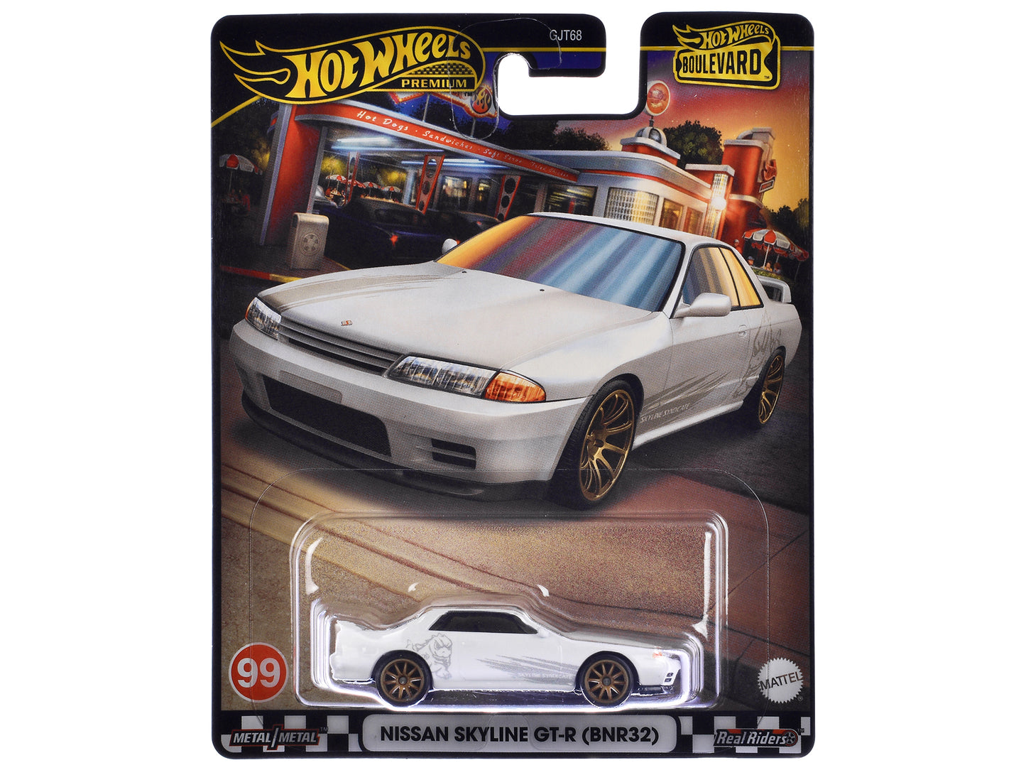 Nissan Skyline GT-R (BNR32) RHD (Right Hand Drive) White with Graphics "Boulevard" Series Diecast Model Car by Hot Wheels