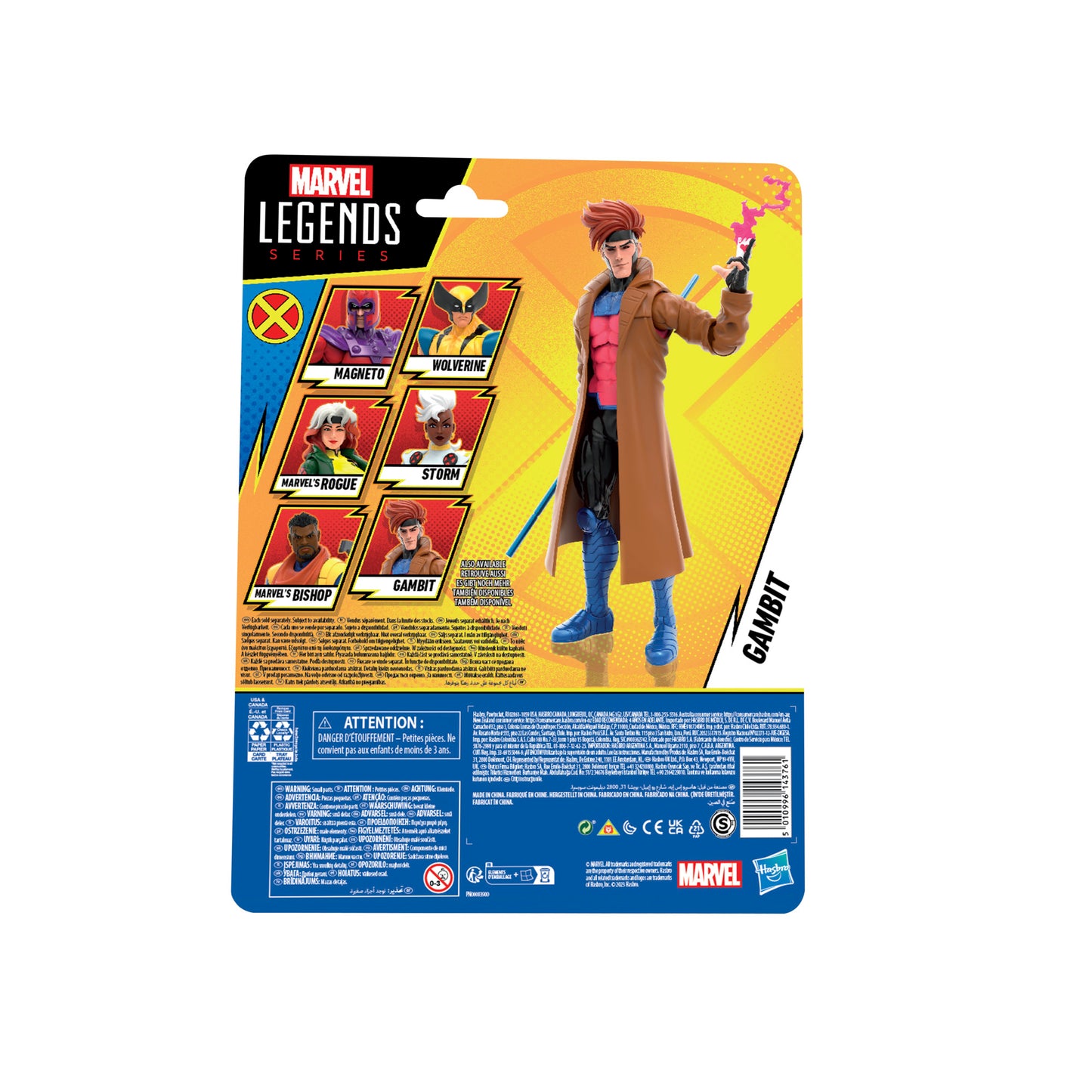 Marvel Legends X-Men Gambit Action Figure in a box back view - Heretoserveyou