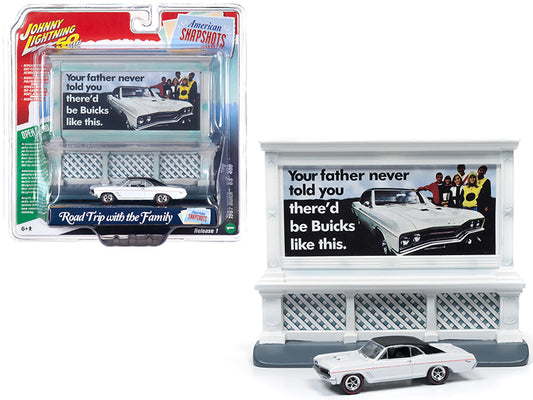 1967 Buick GS 400 White with "Buick" City Billboard "Johnny Lightning 50th Anniversary" 1/64 Diecast Model Car by Johnny Lightning