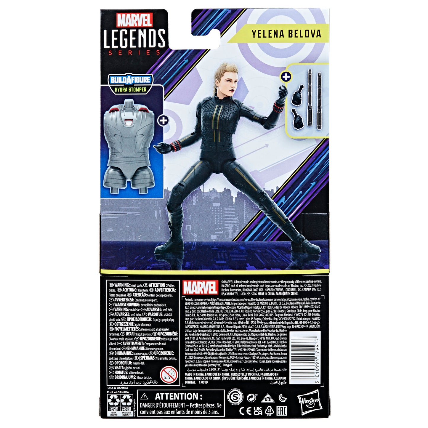 Yelena Belova Action Figure 6-Inch Toy back view of the box - heretoserveyou