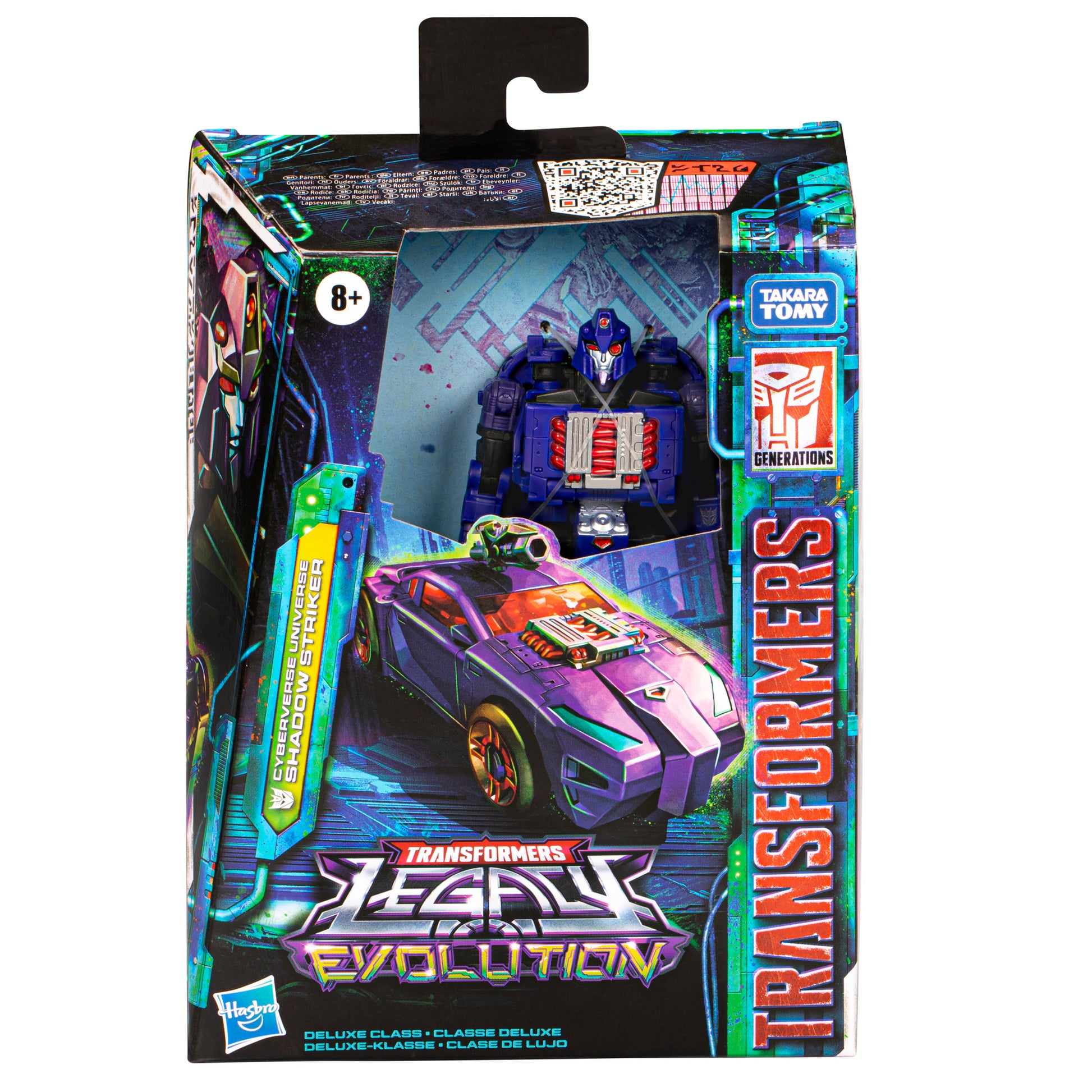 Transformers Legacy Evolution Deluxe Class Shadow Striker in a box front view - Heretoserveyou
