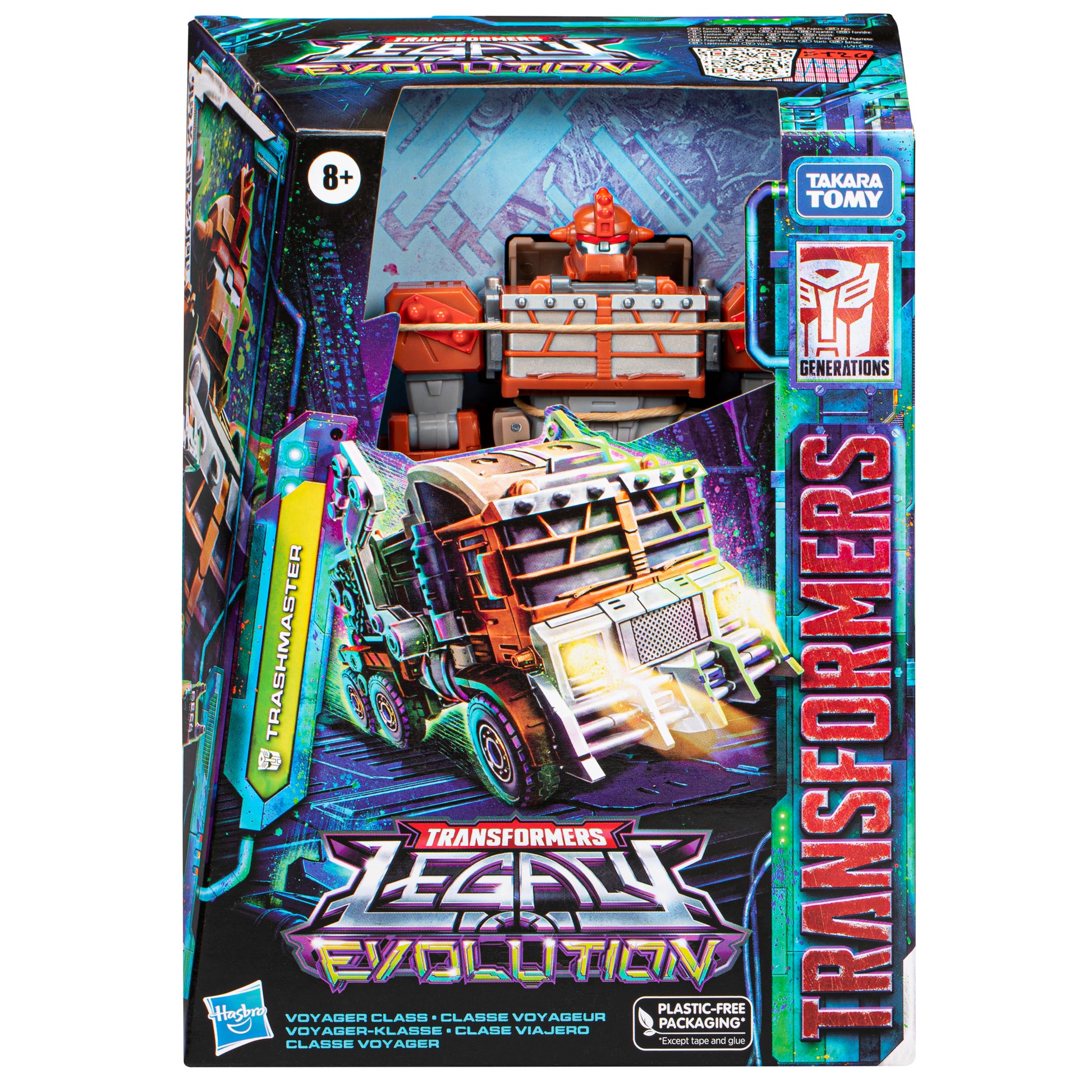 Transformers Legacy Evolution Voyager Class Trashmaster Action Figure Toy in a package front view - Heretoserveyou