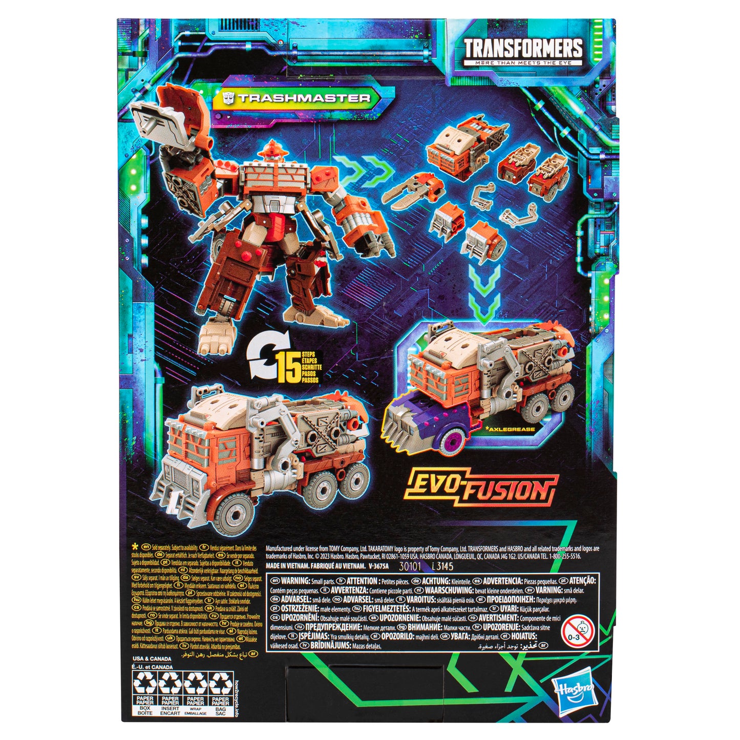 Transformers Legacy Evolution Voyager Class Trashmaster Action Figure Toy in a package back view - Heretoserveyou