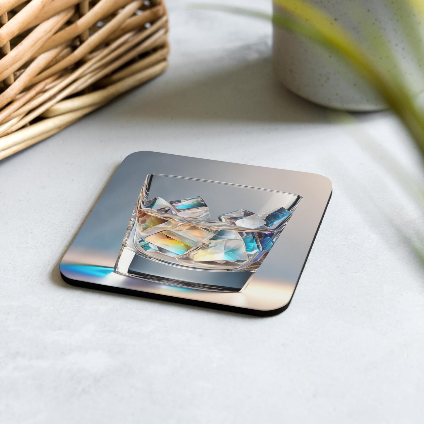 Cork-back coaster (Glass with Ice Cubes)